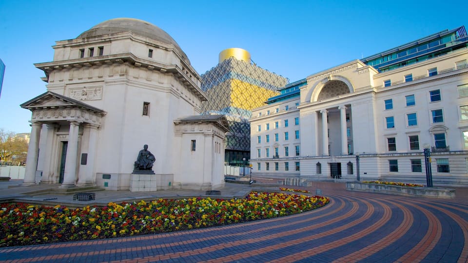 Birmingham which includes a square or plaza, flowers and modern architecture