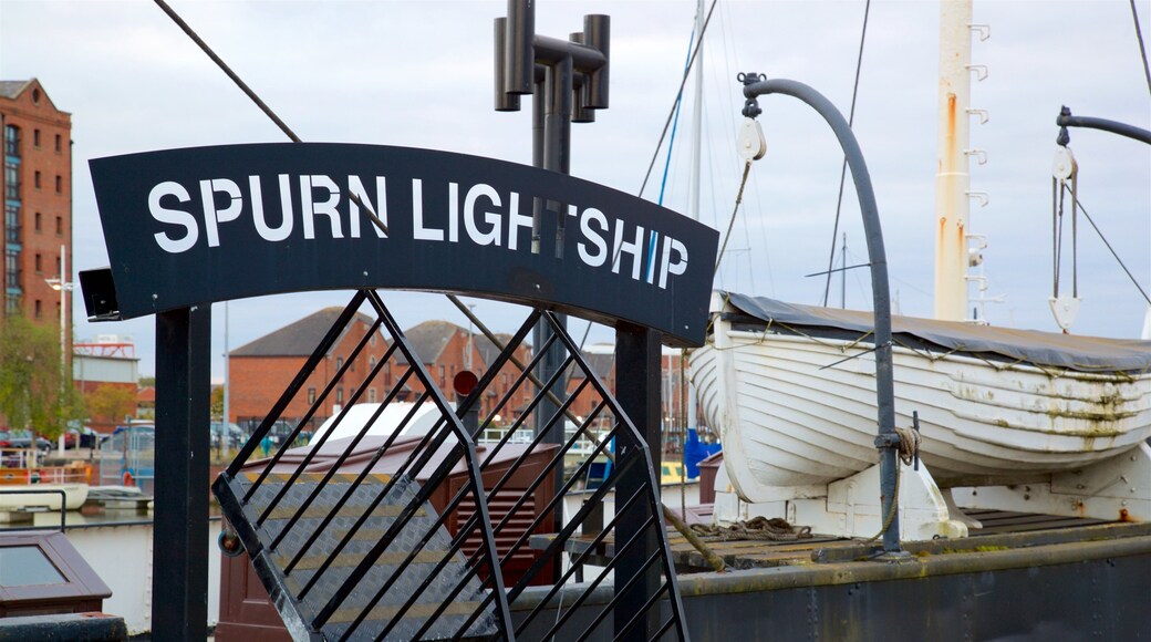 Spurn Lightship featuring a bay or harbor and signage