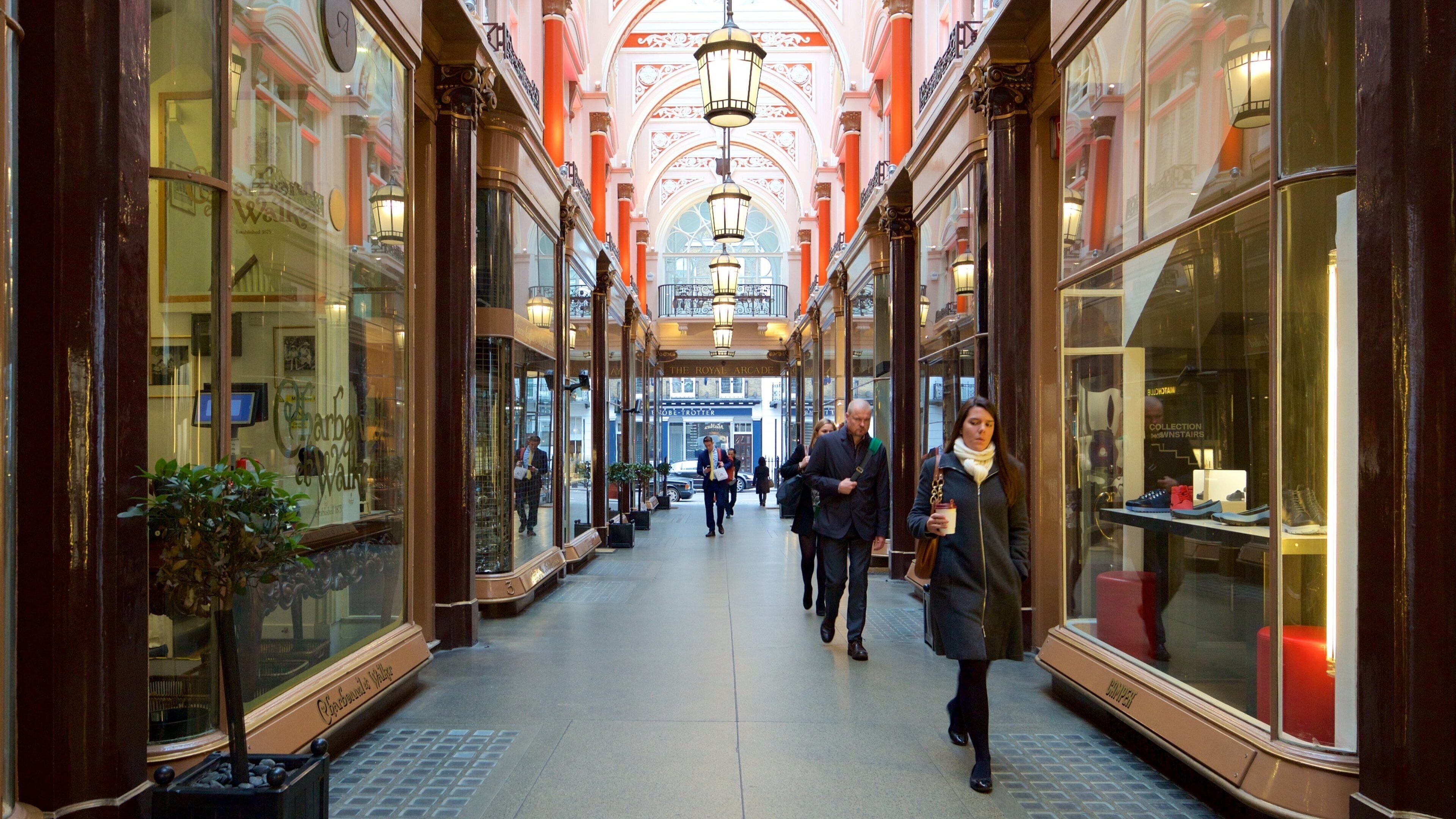 Royal Arcade showing heritage elements, interior views and shopping