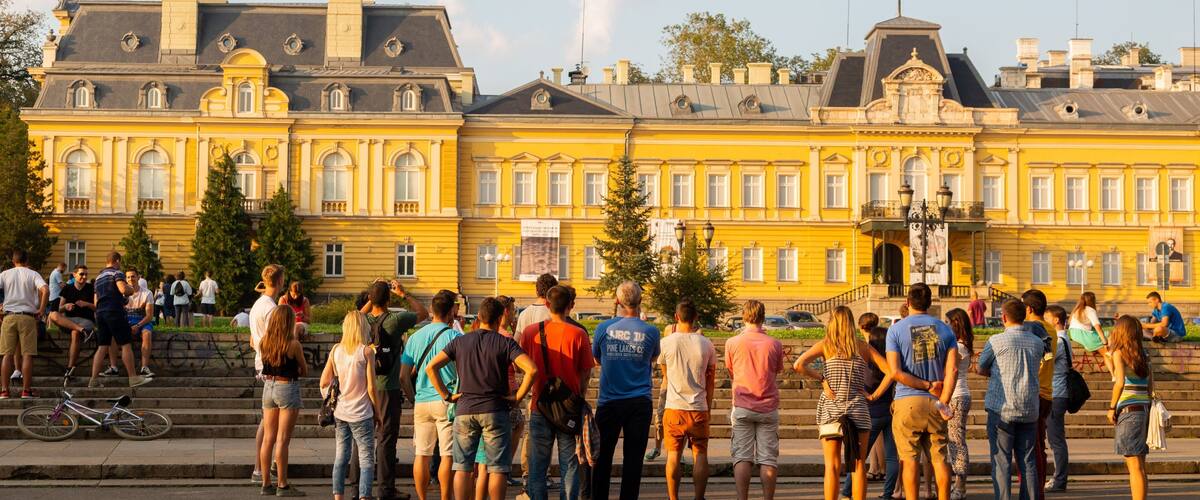 National art gallery which includes street scenes, heritage architecture and a sunset