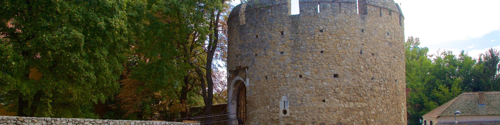 Pecs que inclui uma mesquita e elementos de patrimônio