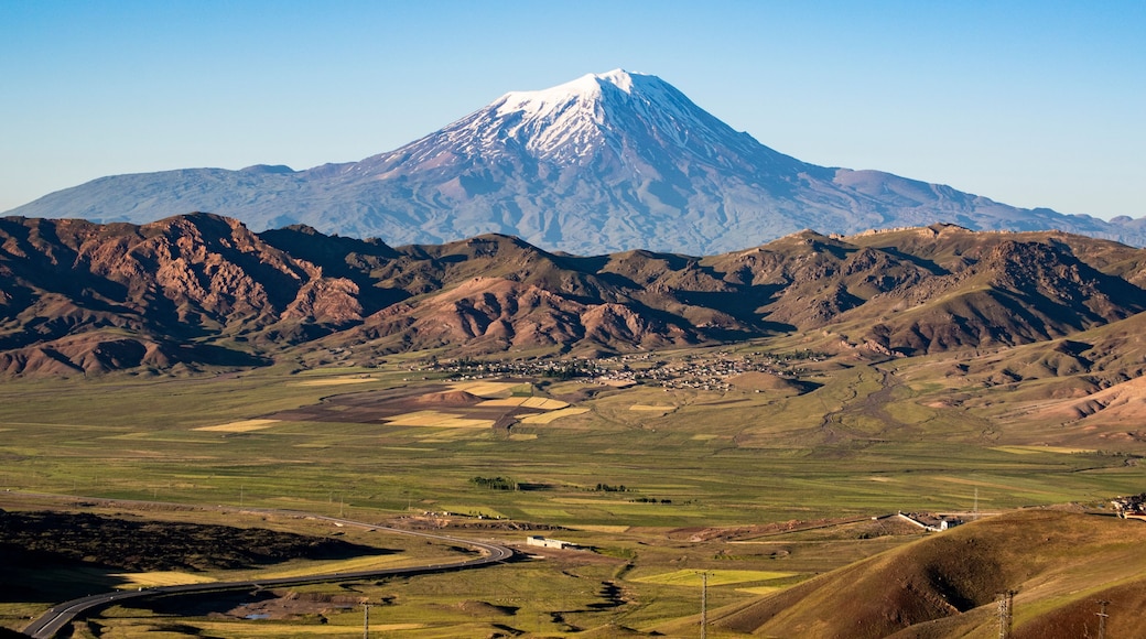Breathtaking view of Mount Ararat, Agri Dagi, the highest mountain in the extreme east of Turkey accepted in Christianity as the resting place of Noah's Ark, a snow-capped and dormant compound volcano