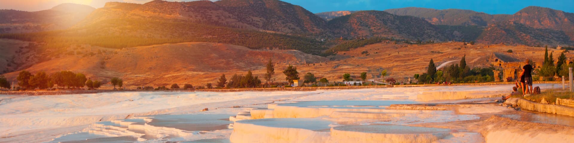 Natural travertine pools and terraces in Pamukkale. Cotton castle
