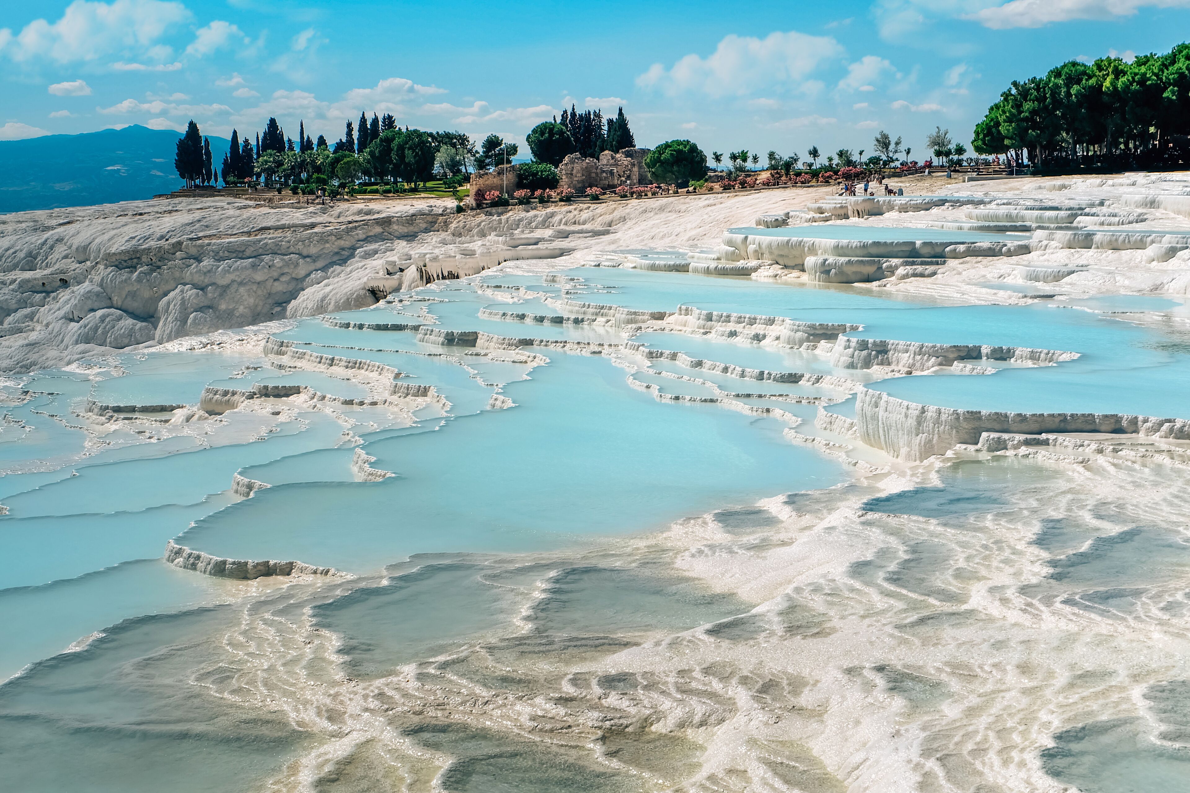 Natural travertine pools and terraces in Pamukkale Turkey