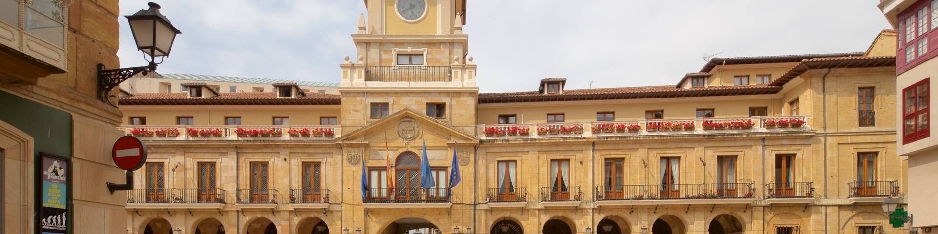HĂŽtel de ville d\'Oviedo qui includes square ou place, patrimoine historique et scĂšnes de rue