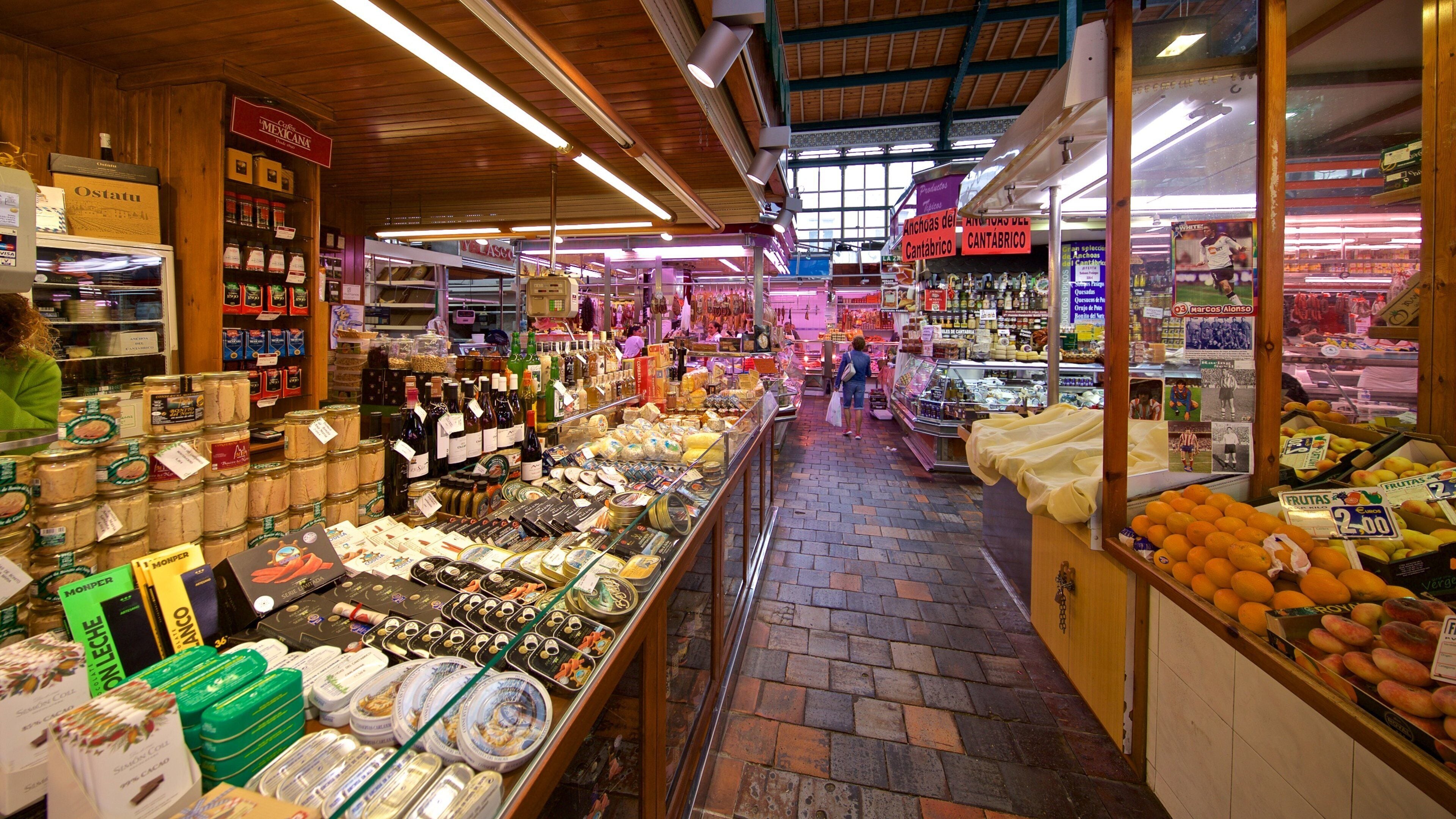 Mercado de la Esperanza mostrando mercados, comida e vistas internas