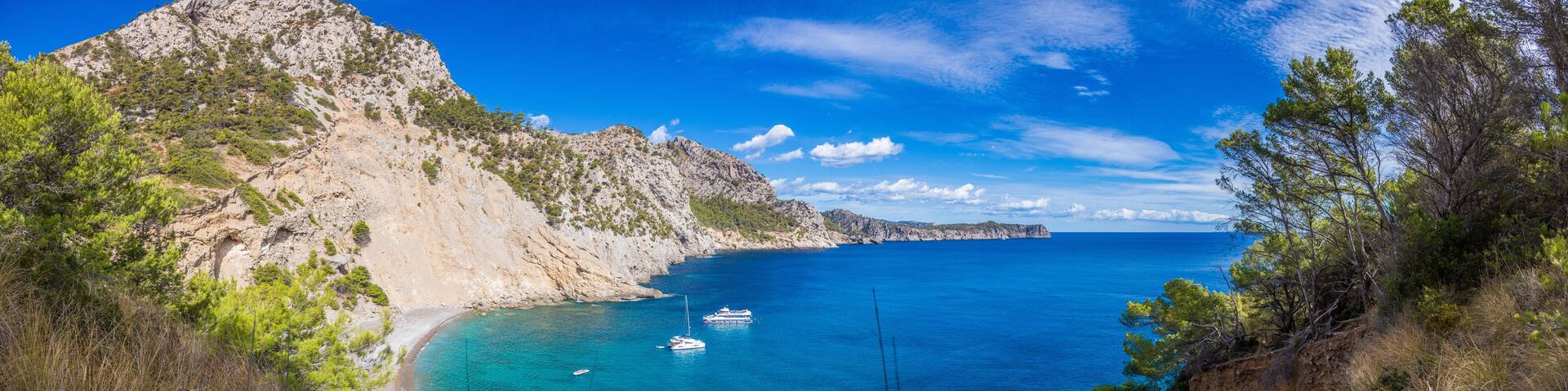 Panoramic picture of lovely Platja des Coll Baix on Mallorca island