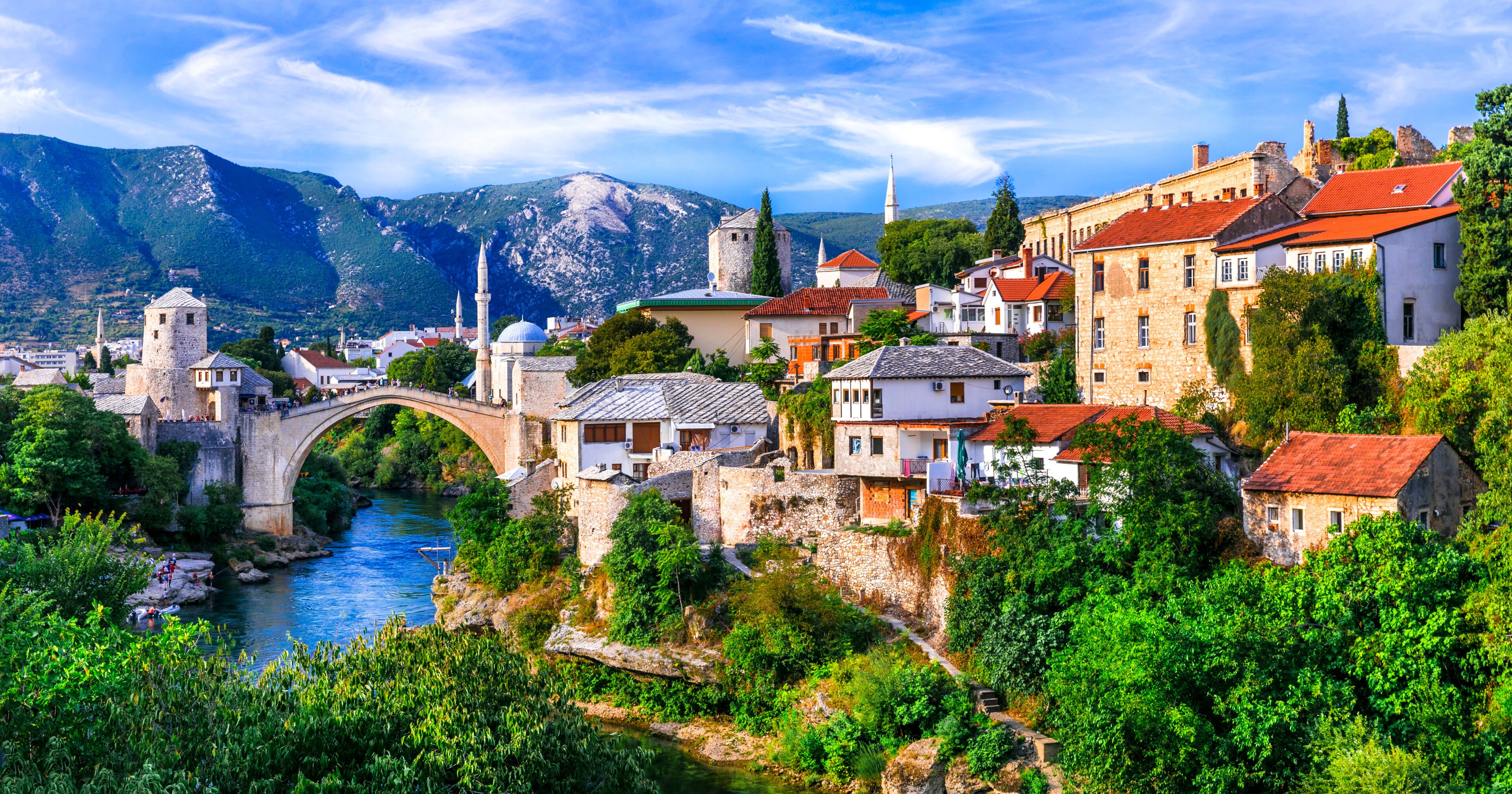 Stari Most Old Bridge in Mostar, Bosnia and Herzegovina. Iconic Ottoman architecture over the Neretva River. UNESCO World Heritage Site in the Balkans.