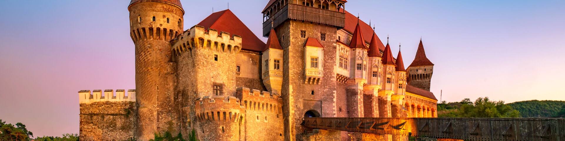 Beautiful panorama of the Corvin Castle, Hunedoara, Transylvania, Romania