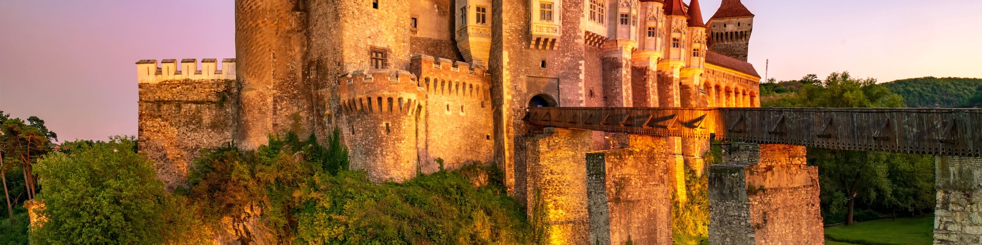 Beautiful panorama of the Corvin Castle, Hunedoara, Transylvania, Romania