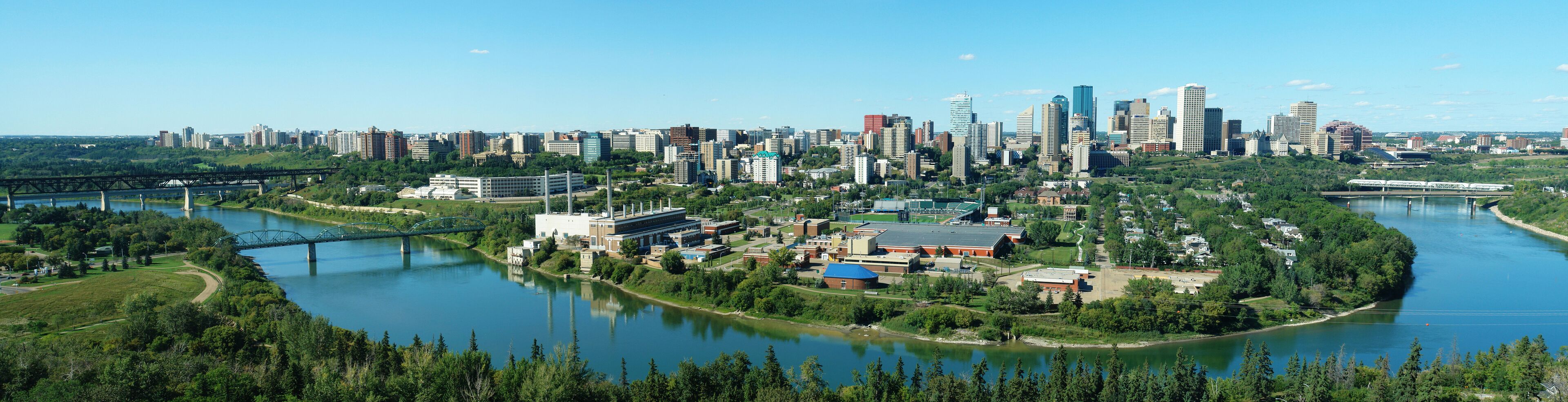 Panorama of city downtown and the north saskatchewan river valley, edmonton, alberta,  canada