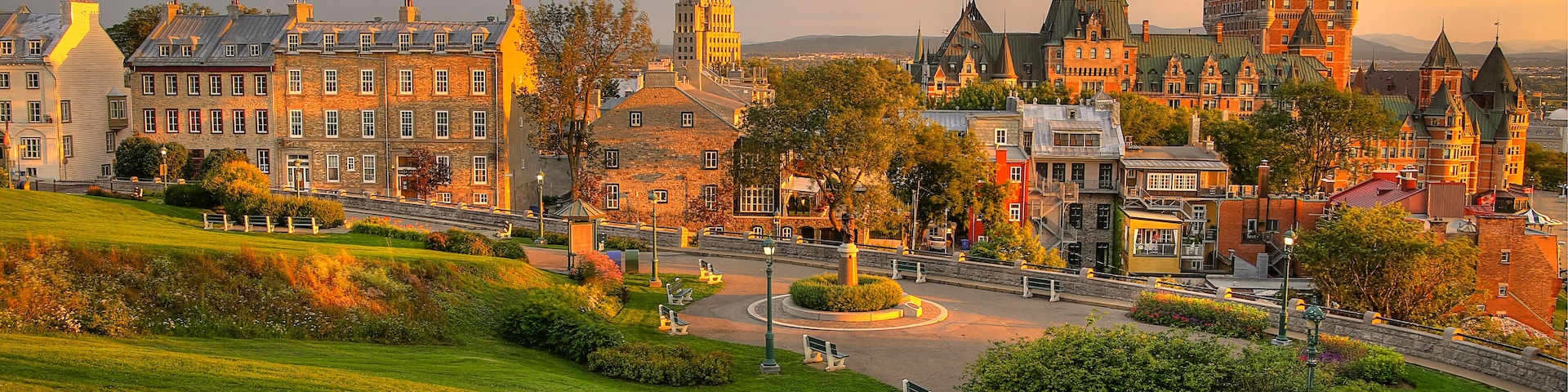 Frontenac Castle in Old Quebec City in the beautiful sunrise light. High dynamic range image. Travel, vacation, history, cityscape, nature, summer, hotels and architecture concept; Shutterstock ID 428