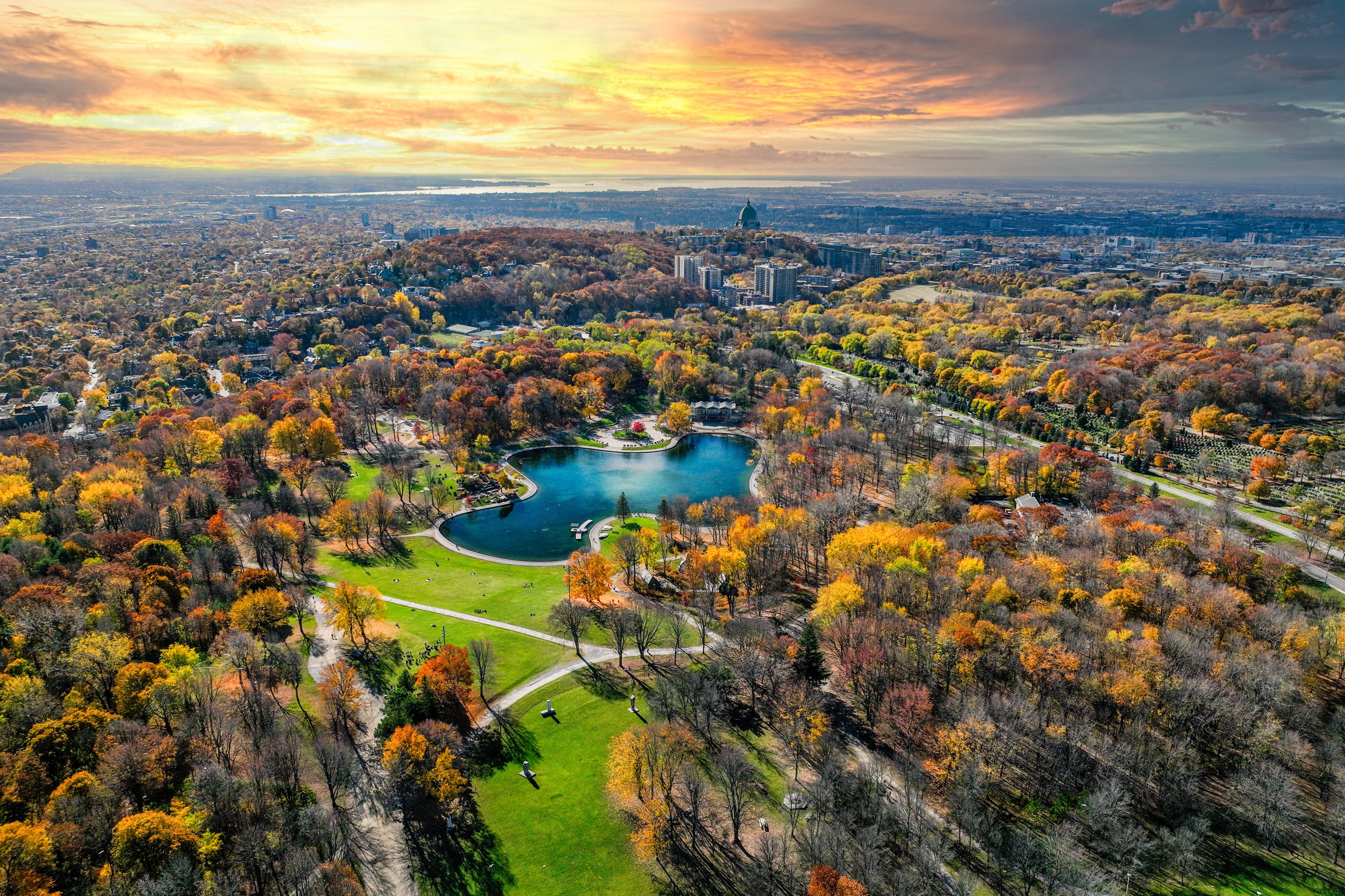 Montreal Canada autumn season coulors of Lac des Castors on Mont-Royal
