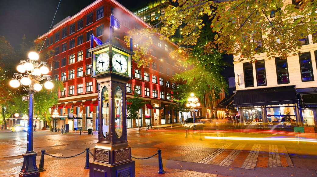 Night view of Historic Steam Clock in Gastown Vancouver,British Columbia, Canada