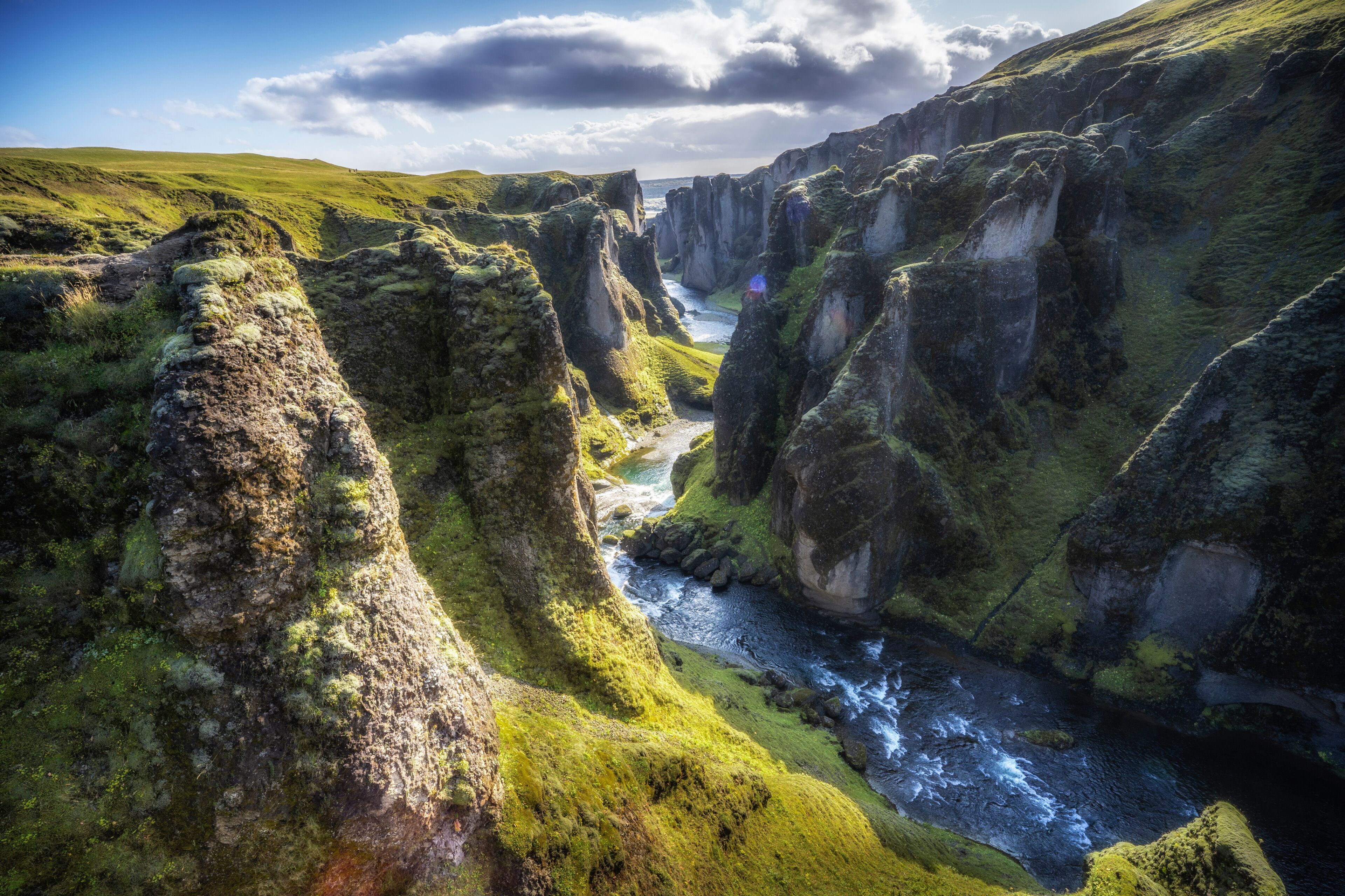 spectacular view into Kirkjubæjarklaustur canyon in southern Iceland, landscape 