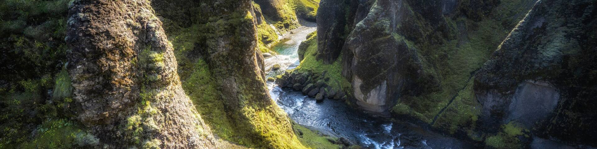 spectacular view into Kirkjubæjarklaustur canyon in southern Iceland, landscape