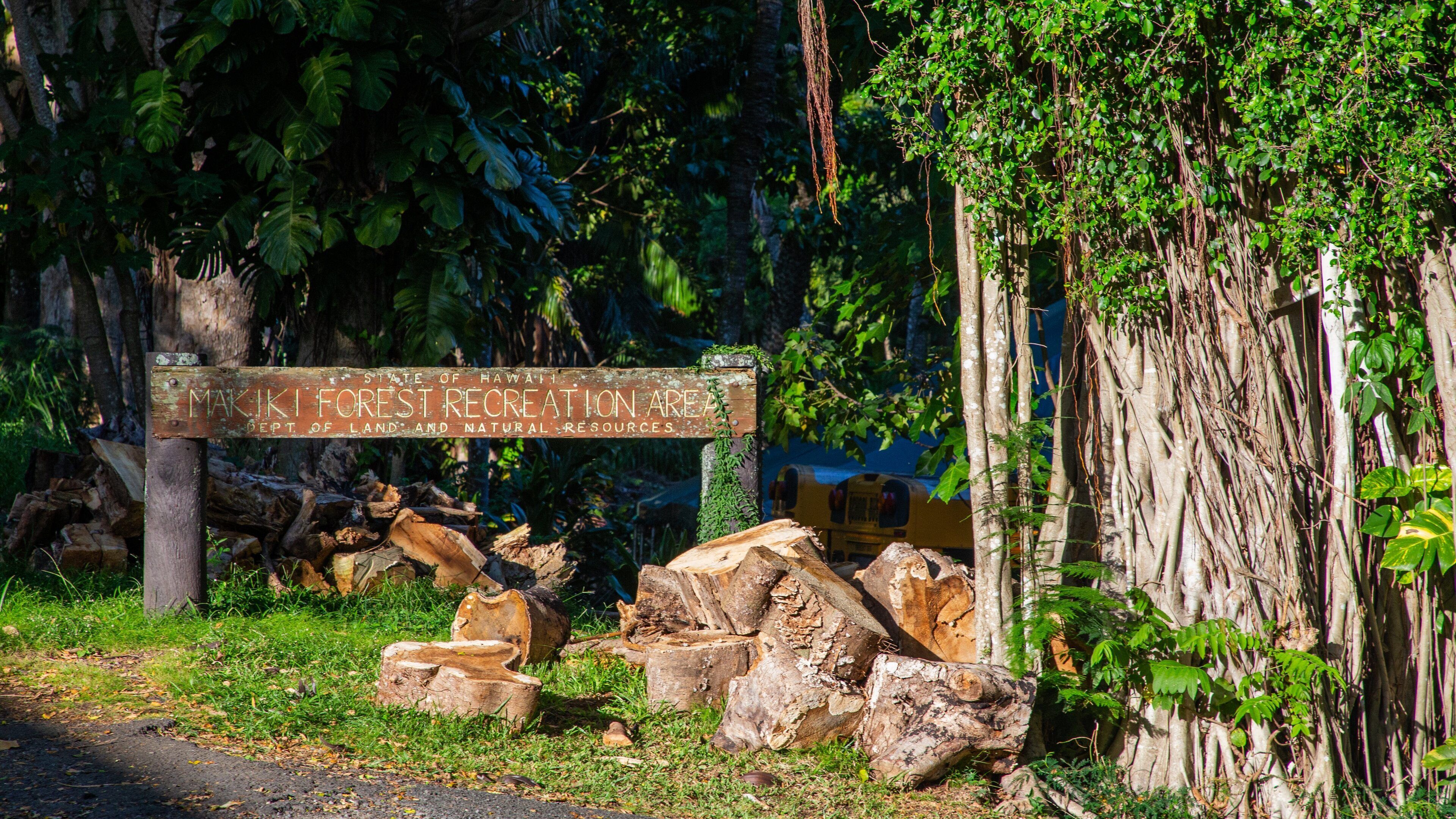 Makiki Forest Recreation Area showing signage and a park