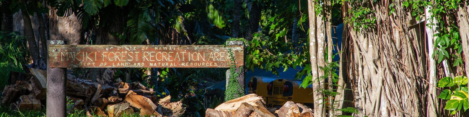 Makiki Forest Recreation Area showing signage and a park