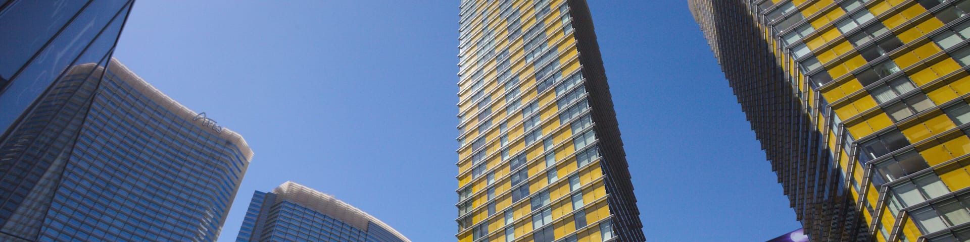 Exterior views of the Aria Casino Resort on the Las Vegas Strip. The Aria Casino Resort is a famous and popular luxury casino in Vegas.