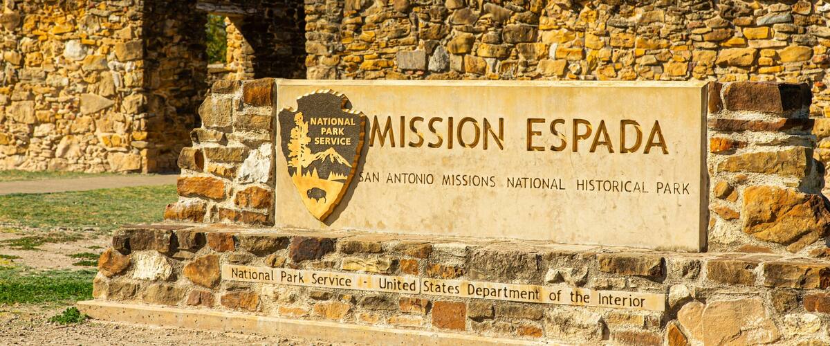 Mission Espada showing signage