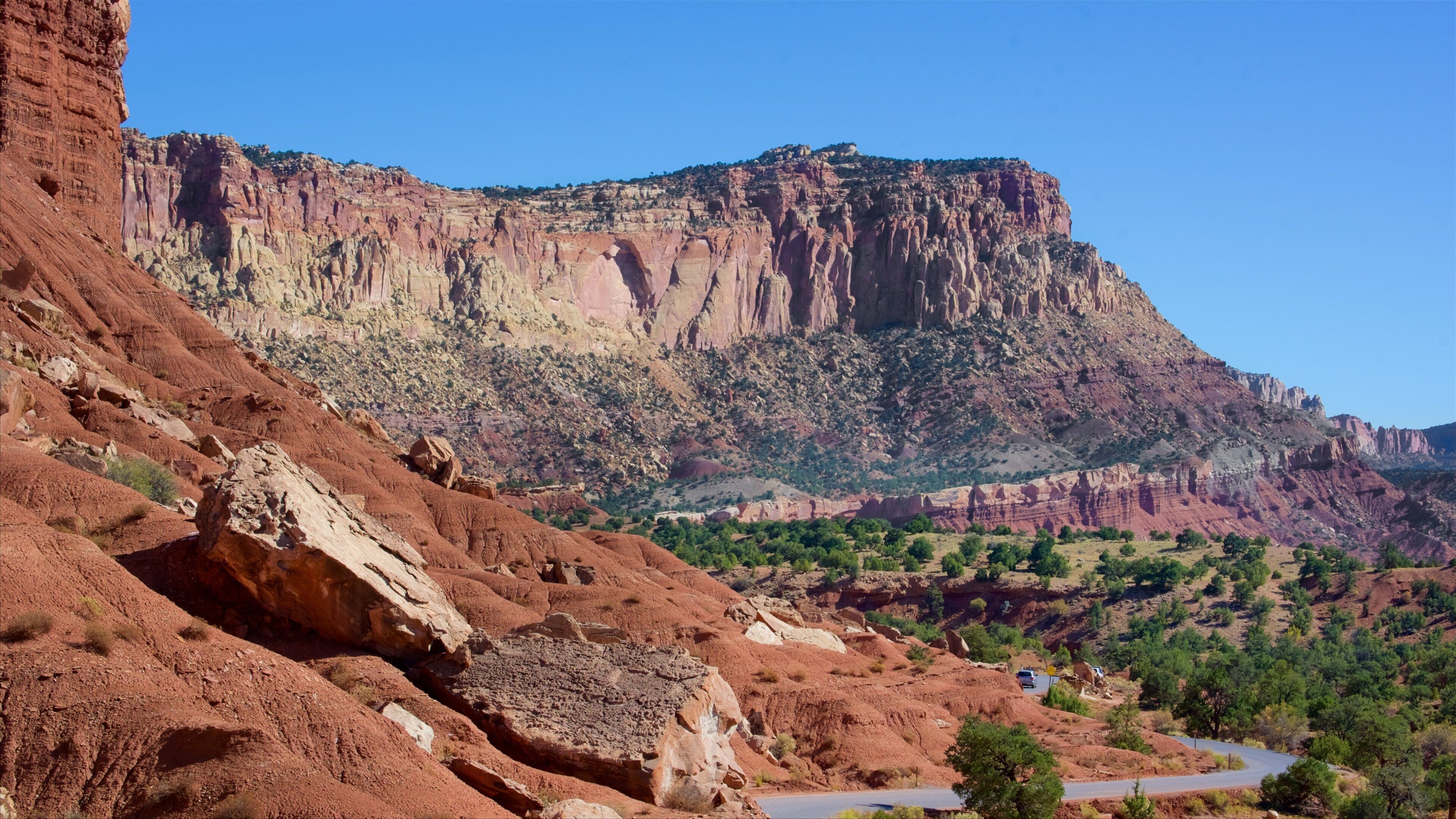 Rim Road Scenic Drive showing landscape views and a gorge or canyon