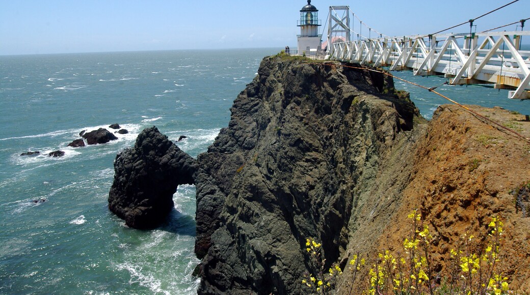 The lighthouse is located at Point Bonita on the San Francisco Bay entrance in the Marin Headlands near Sausalito. The Point Bonita light was the last manned lighthouse on the California coast.