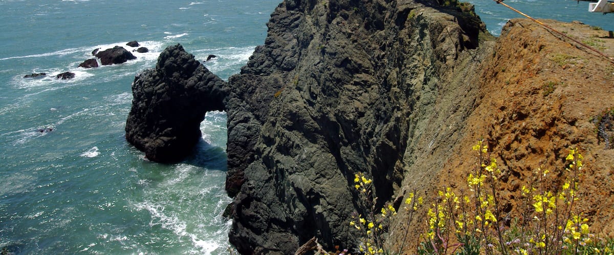 The lighthouse is located at Point Bonita on the San Francisco Bay entrance in the Marin Headlands near Sausalito. The Point Bonita light was the last manned lighthouse on the California coast.