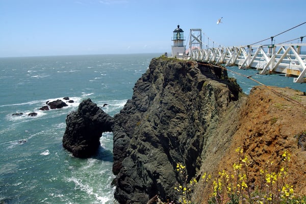 The lighthouse is located at Point Bonita on the San Francisco Bay entrance in the Marin Headlands near Sausalito. The Point Bonita light was the last manned lighthouse on the California coast.