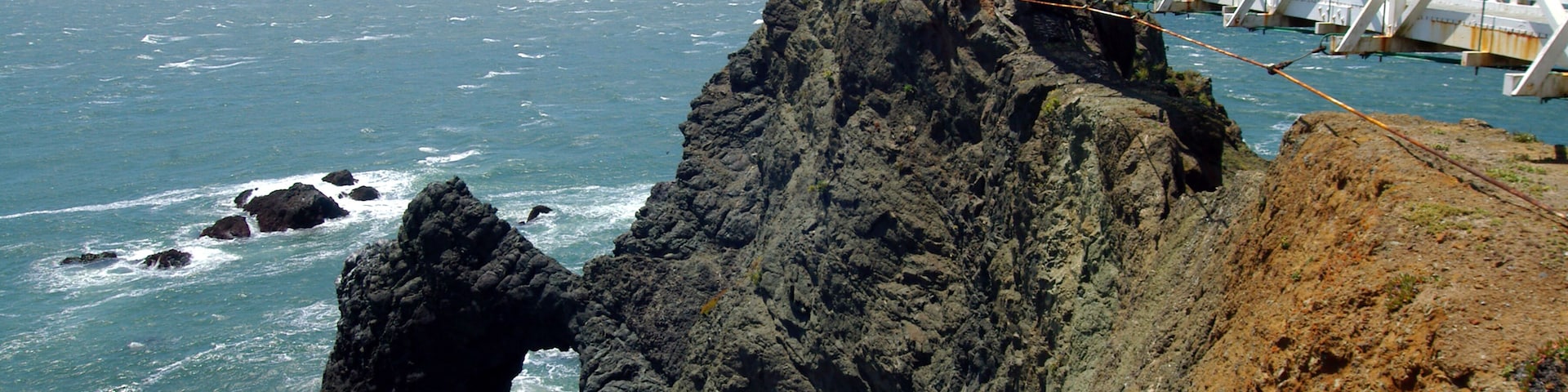 The lighthouse is located at Point Bonita on the San Francisco Bay entrance in the Marin Headlands near Sausalito. The Point Bonita light was the last manned lighthouse on the California coast.