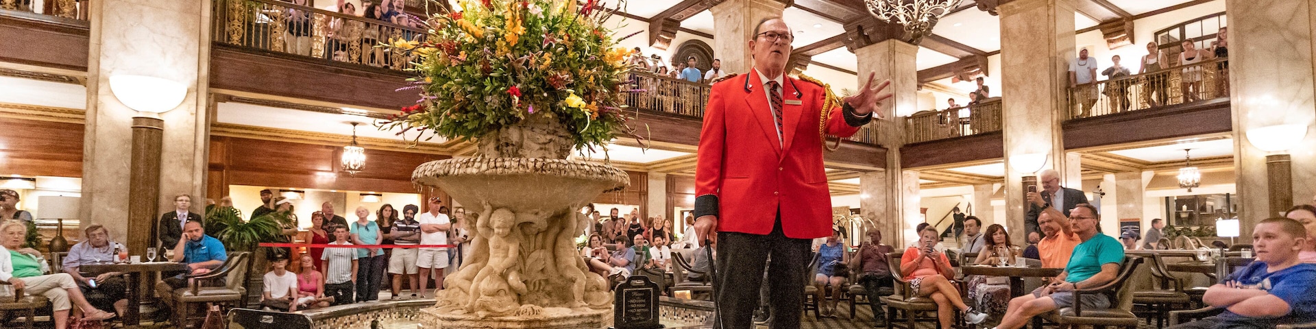 Peabody Ducks showing performance art as well as a large group of people
