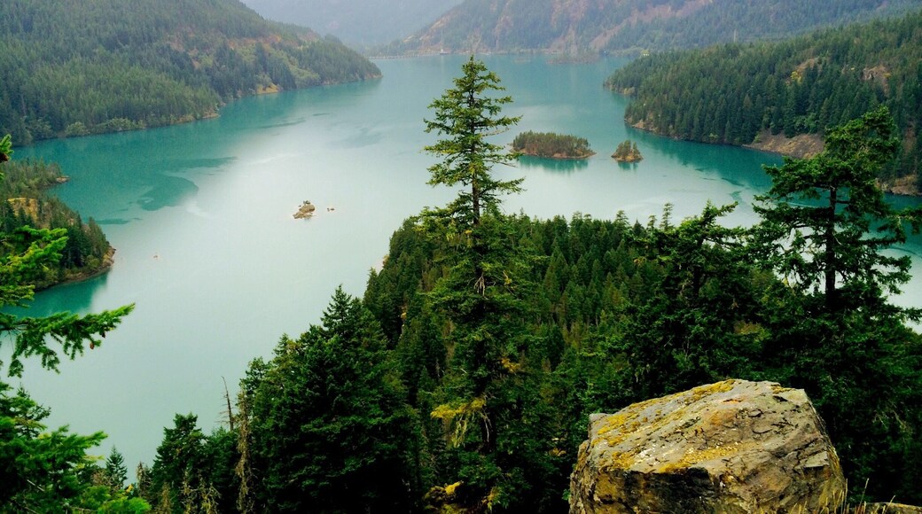 The lake is that blue-green color nearly all year long, fed by glaciers melting down the North Cascades. I drove by this spot for four days straight and never really got used to it.