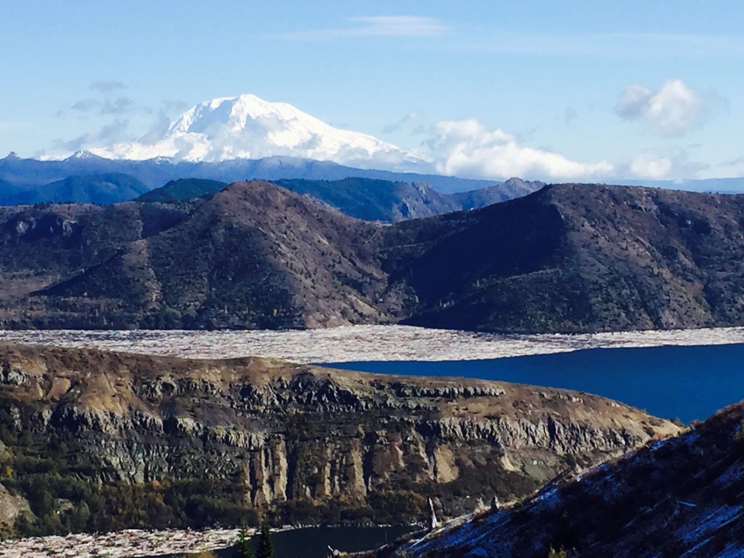 Perhaps the most breathtaking hikes I've ever done. The level trail wraps around the rim of the valley north of Mt St Helens.  Add in clear sky, 40 degrees, and an old buddy to walk with.... Good day on planet Earth. 