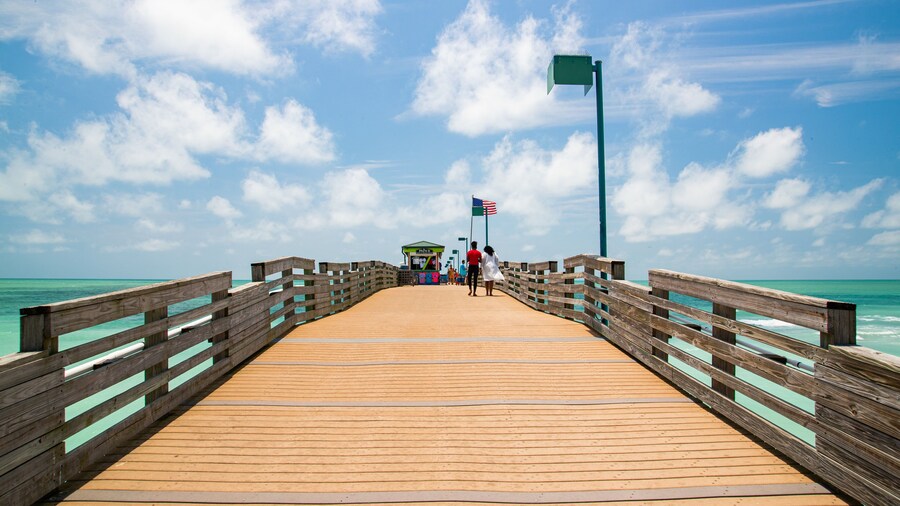 Venice Fishing Pier showing general coastal views as well as a couple