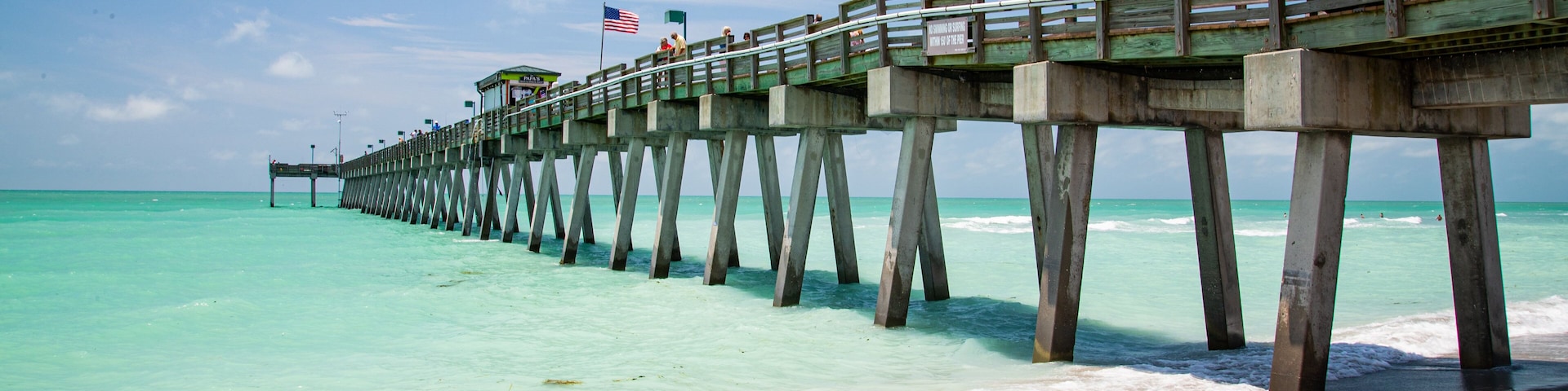 Venice Fishing Pier featuring general coastal views and a beach