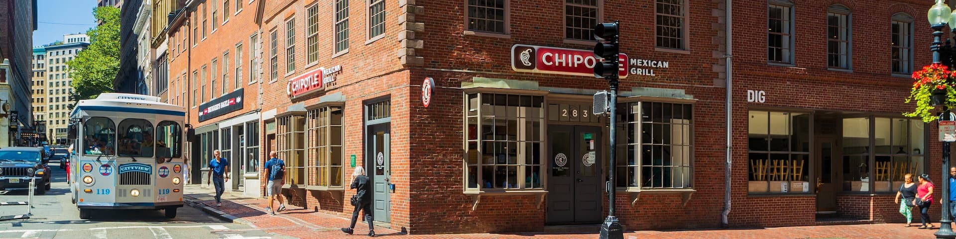 Old Corner Bookstore showing a city