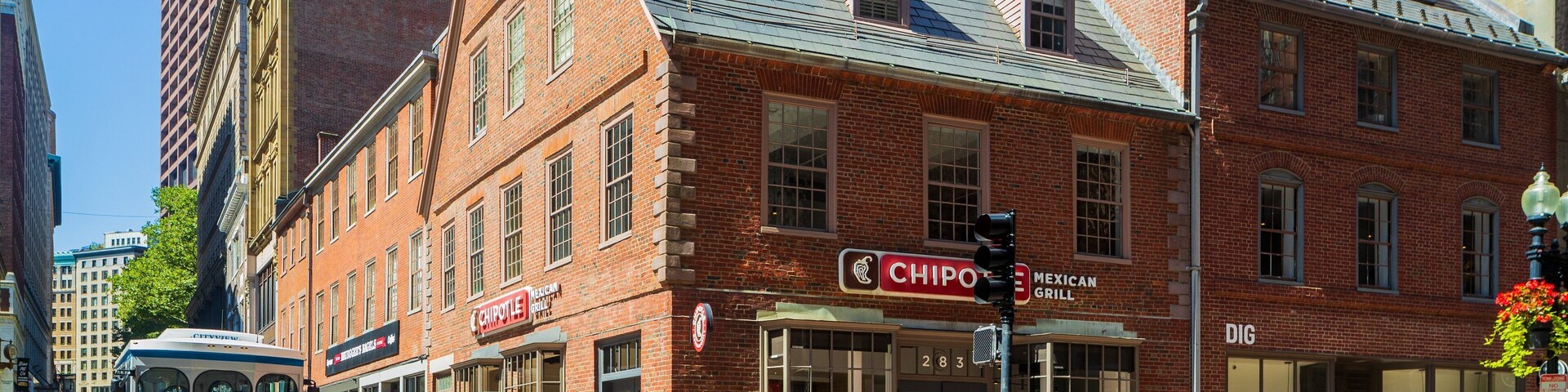 Old Corner Bookstore showing a city