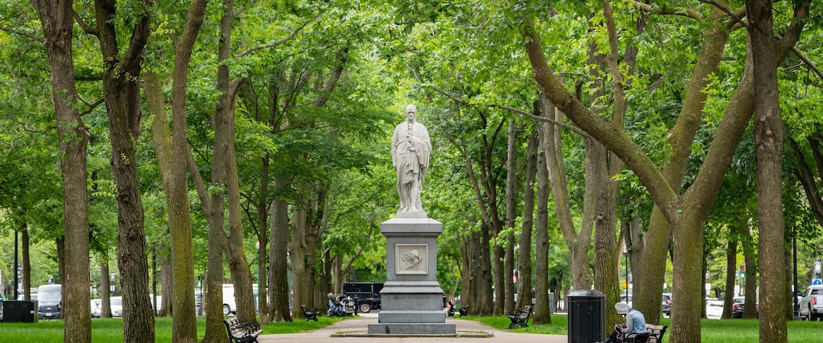 Commonwealth Avenue Mall showing a park and a statue or sculpture