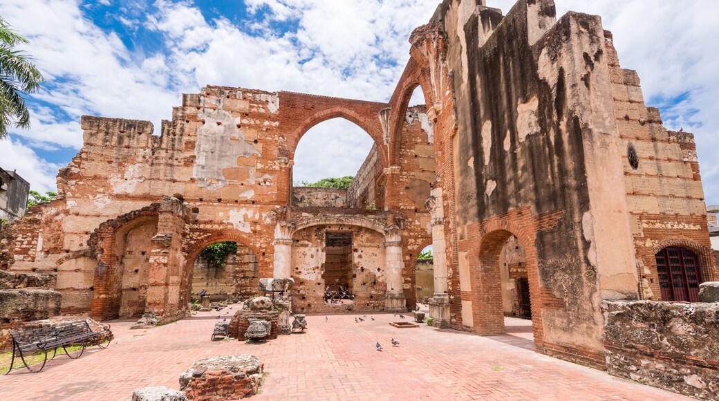 View on Ruins of the Hospital of St. Nicolas of Bari, Santo Domingo, Dominican Republic. Copy space for text.