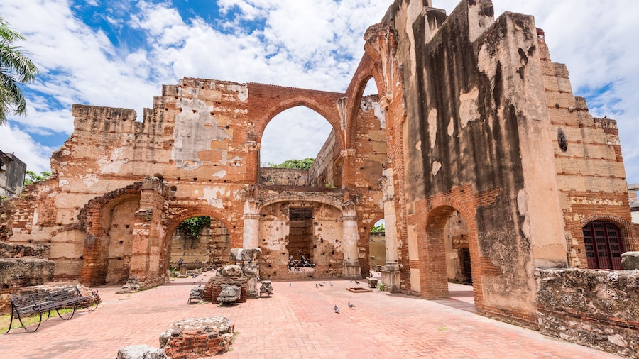 View on Ruins of the Hospital of St. Nicolas of Bari, Santo Domingo, Dominican Republic. Copy space for text.