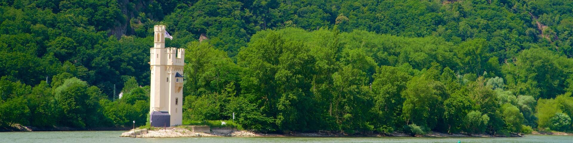 Mäuseturm featuring a river or creek, heritage elements and tranquil scenes