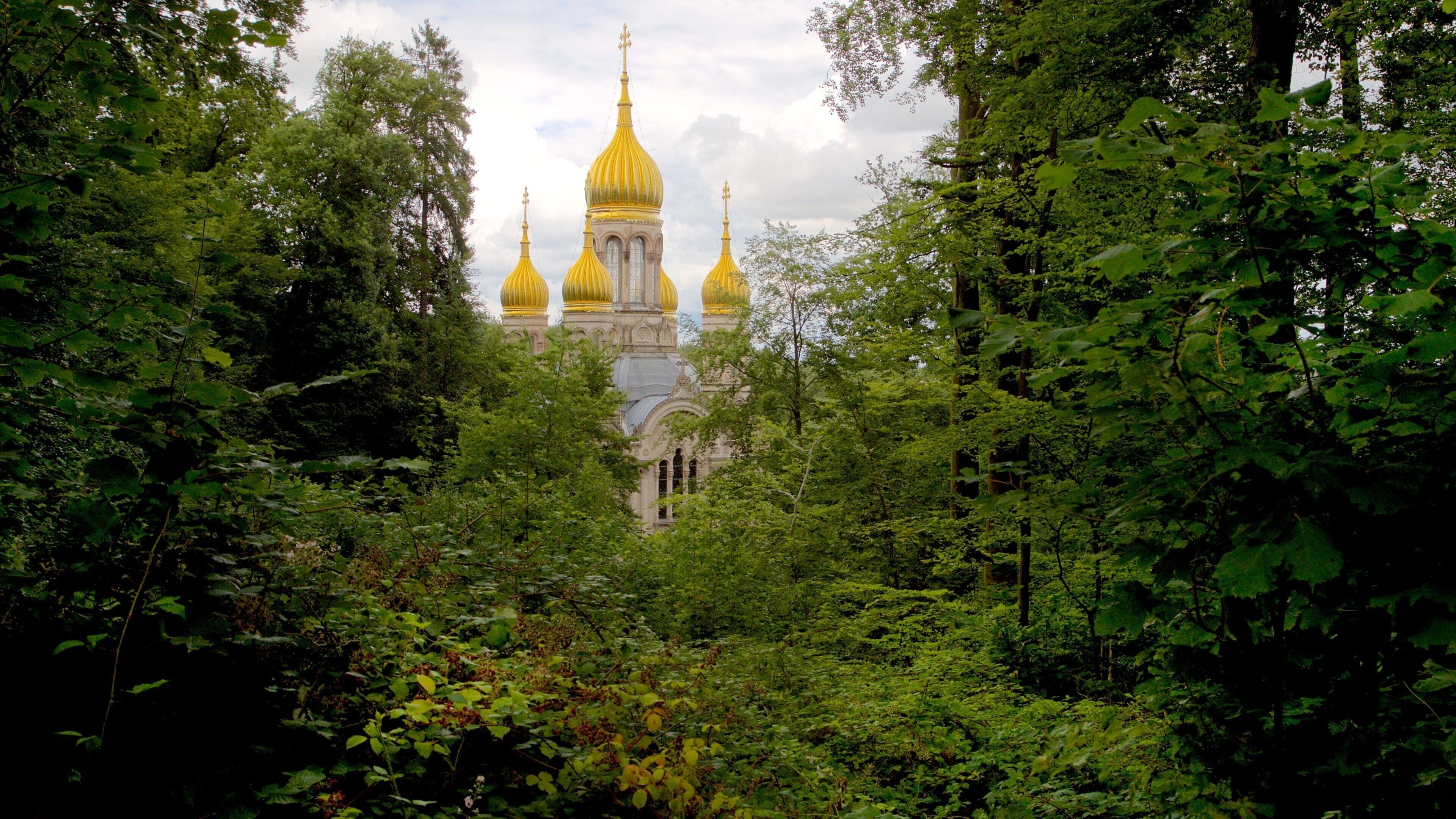 Russian Orthodox Church mostrando una iglesia o catedral, arquitectura patrimonial y bosques