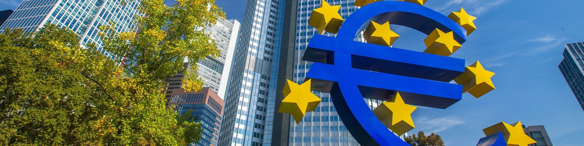 Euro Symbol showing a city, outdoor art and signage