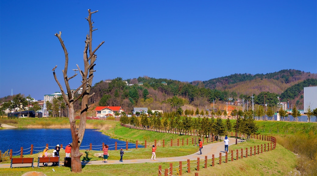 亞洲阿爾卑斯滑雪度假村 设有 公園 和 湖泊或水池 以及 一小群人