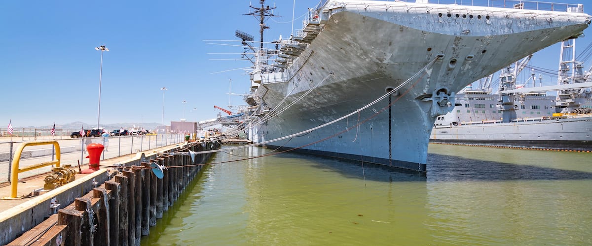 USS Hornet Museum showing a marina