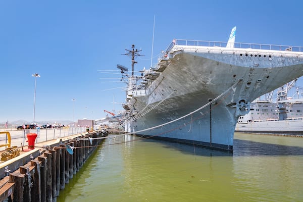 USS Hornet Museum showing a marina
