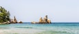 Panorama of Candlestick Rock, korean Chotdaebawi with clips and coastline. Donghae, Gangwon Province, South Korea, Asia.