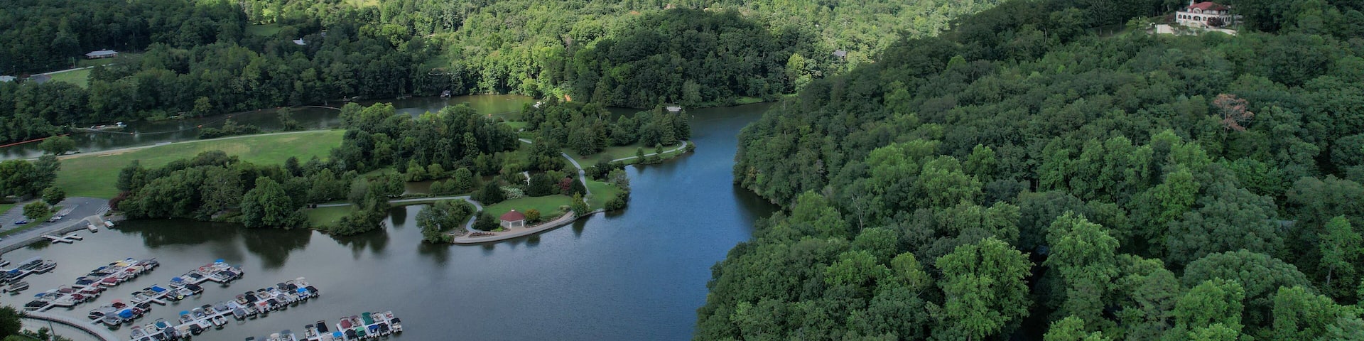 Overhead view of Lake Lure in western North Carolina