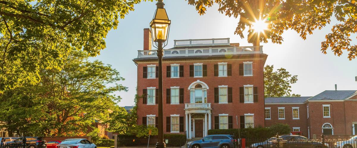 Salem Common which includes a sunset and heritage architecture