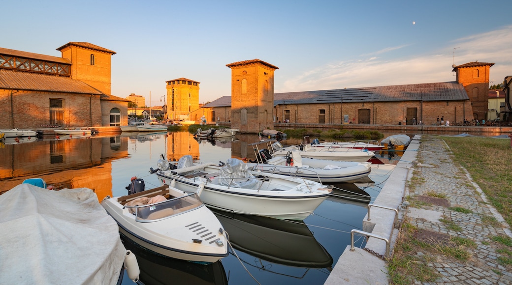 Emilia-Romagna showing a river or creek, heritage elements and a sunset