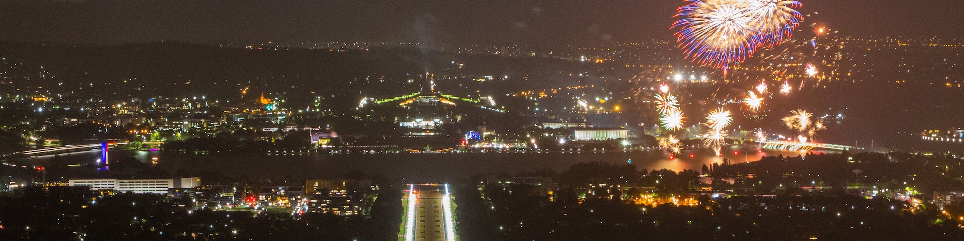 Mount Ainslie featuring night scenes, landscape views and a city
